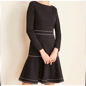 Ann Taylor Black Long Sleeve Dress with White Accents